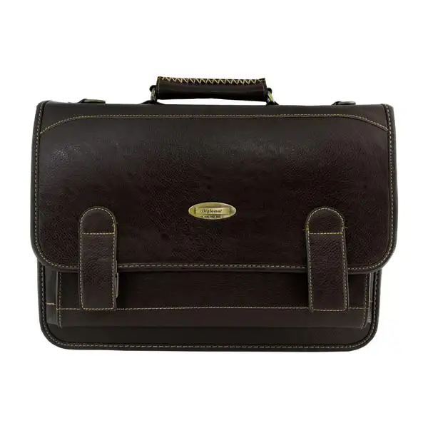 کیف طرح چرم  دوقفل مخفی  کد  2 دیپلمات قهوه ای تیره