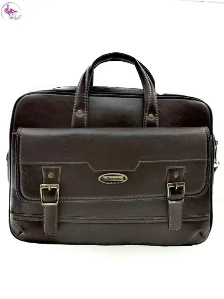 کیف دو دسته طرح چرم دوقفل کد6 دیپلمات قهوه ای تیره