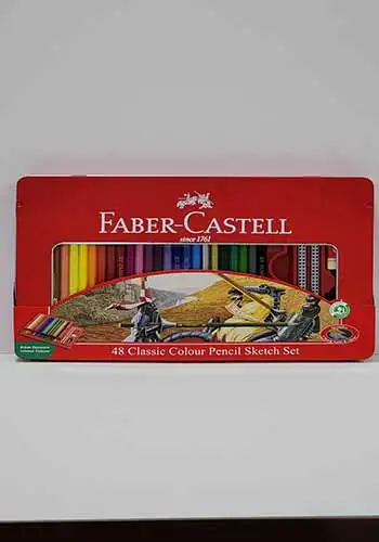 مداد رنگی جعبه فلزی  فابر تخت 48 رنگی
